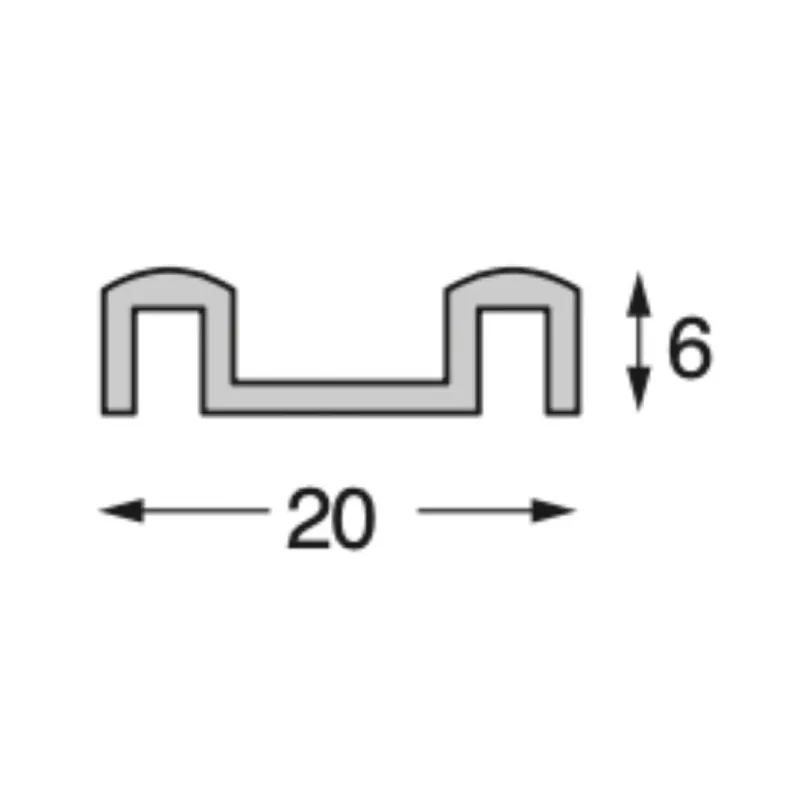 Laatste Versie Guida inferiore Algo, dimensione 20x6 mm, lunghezza 2 mt, Alluminio finitura Argento Anodizzato