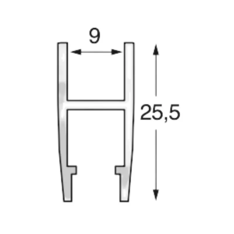 Porta vetro Algo, dimensione 25,5x9 mm, lunghezza 2000 mm, Alluminio finitura Argento Anodizzato Exclusieve Aanbieding