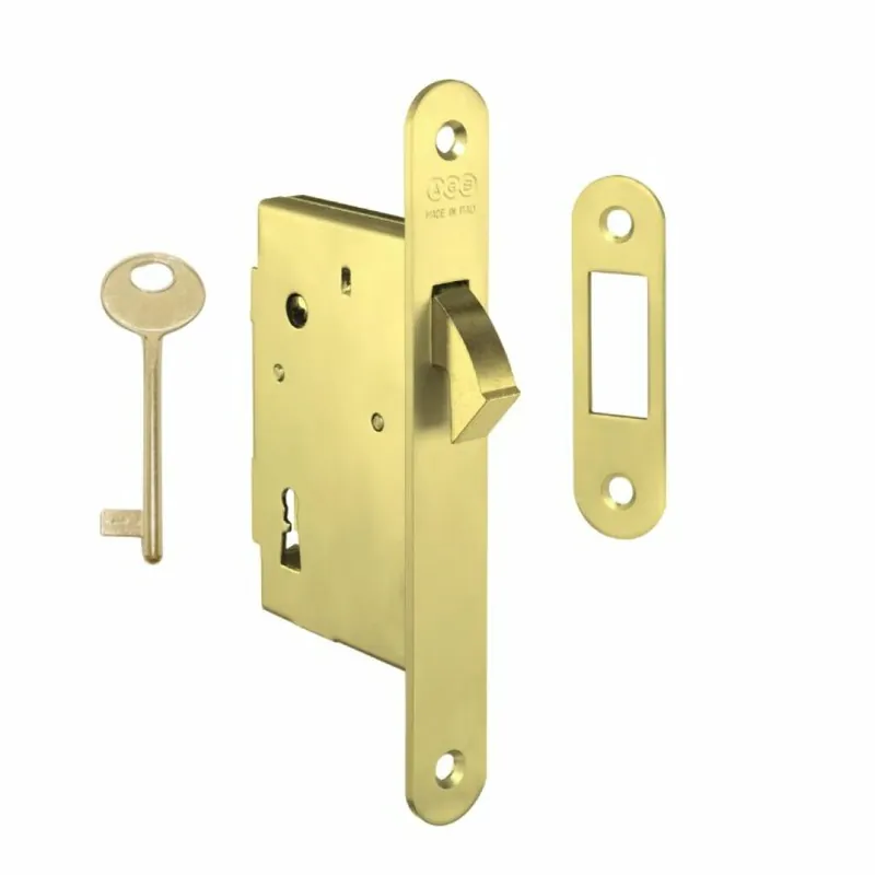 Serratura Gancio Patent incasso B00701 AGB per porta scorrevole, entrata 40 mm, bordo tondo 168x22 mm, Acciaio finitura Ottonato Verniciato Bestel Nu