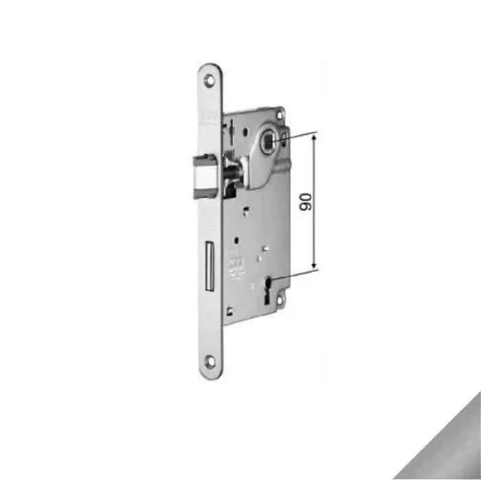 Serratura B01002.50.34.211 AGB Centro per porta interna bagno, con chiave, interasse 90 mm, frontale 18X196 mm, finitura Cromato Opaco Gratis Retour