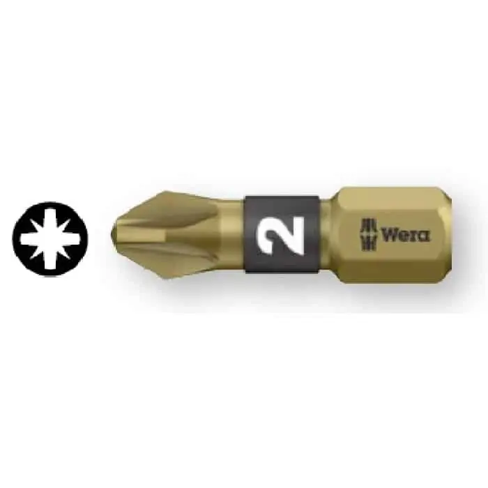 Inserto a croce 855/1 BTH Wera, con codolo esagonale da 1/4, per vite Pozidriv 2, lunghezza lama 25 mm Laatste Kans