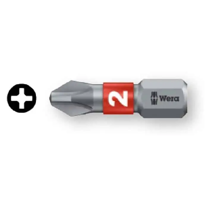 Inserto a croce 851/1 BTZ Wera, con codolo esagonale da 1/4, per vite Phillips 3, lunghezza lama 25 mm Snelle Levering