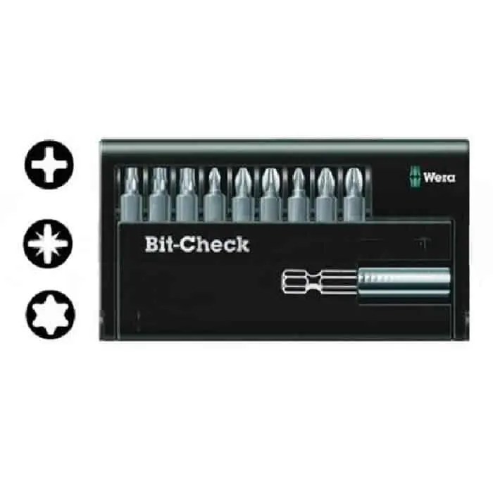 Kit Bit Check Z Torx Wera, con 9 inserti più portainserti con manicotto in acciaio e magnete permanente Lage Kosten