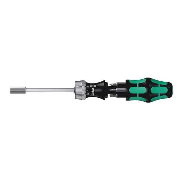 Giravite a cricchetto Kraftform Kompakt 27 RA 1 SB Wera, per officina e meccanica, con attacco esagonale da 1/4 e 6 inserti misti Bestel Nu