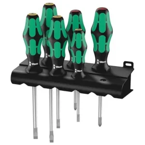 Koopje Assortimento Giravite Kraftform Plus Lasertip 334/355/6 Wera, per officina e meccanica, con supporto, colore Cromo-Nichel Opaco