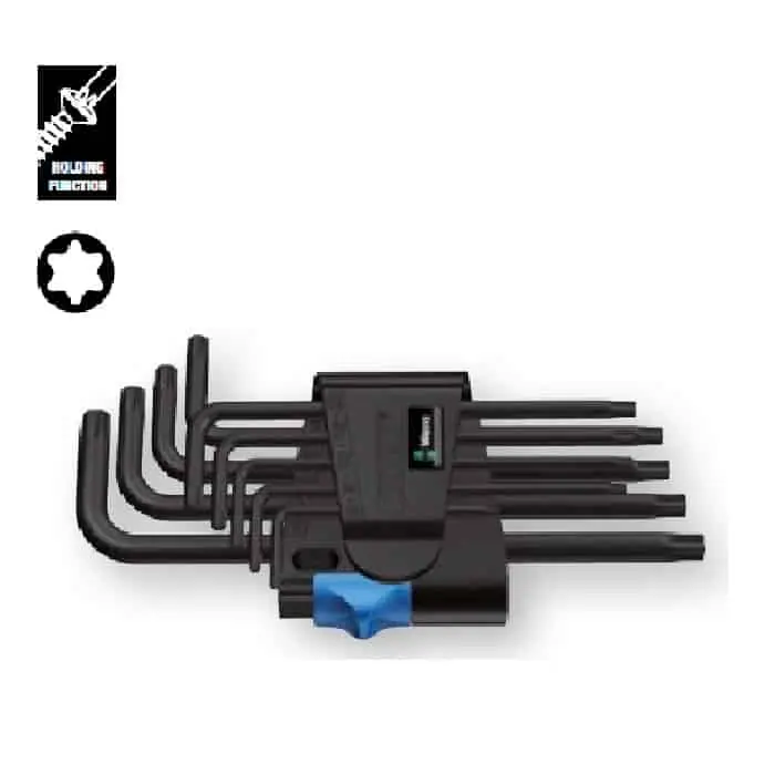 Laatste Kans Set 9 chiavi a L 967 L TORX HF Wera, con ritegno vite, per viti ad incavo TORX, colore BlackLaser