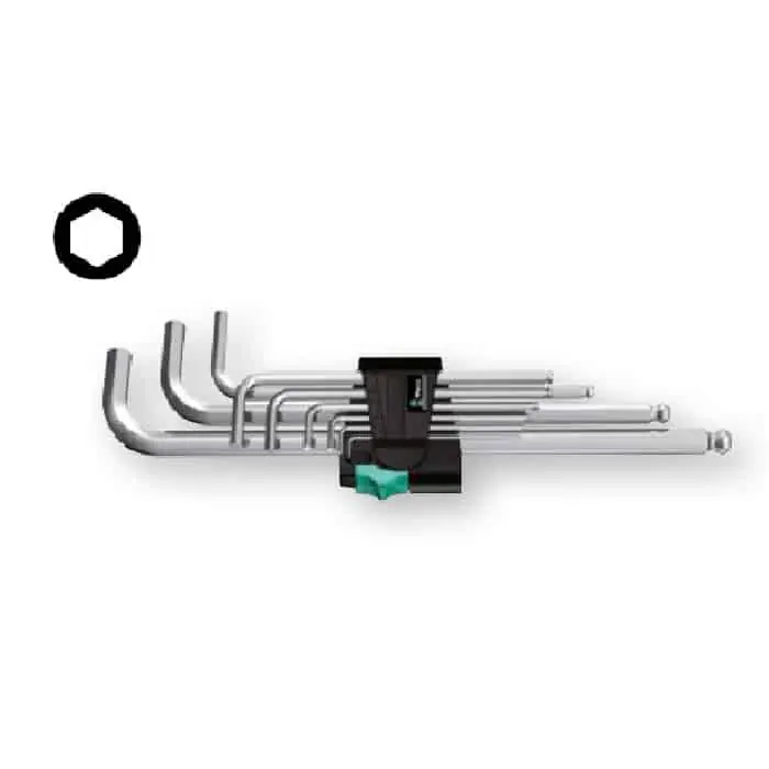 Superprijs Set 9 chiavi a L 950 PKL Wera, con sfera esagonale su lato lungo, per viti a esagono cavo, metriche, profilo Hex-Plus, colore Cromato