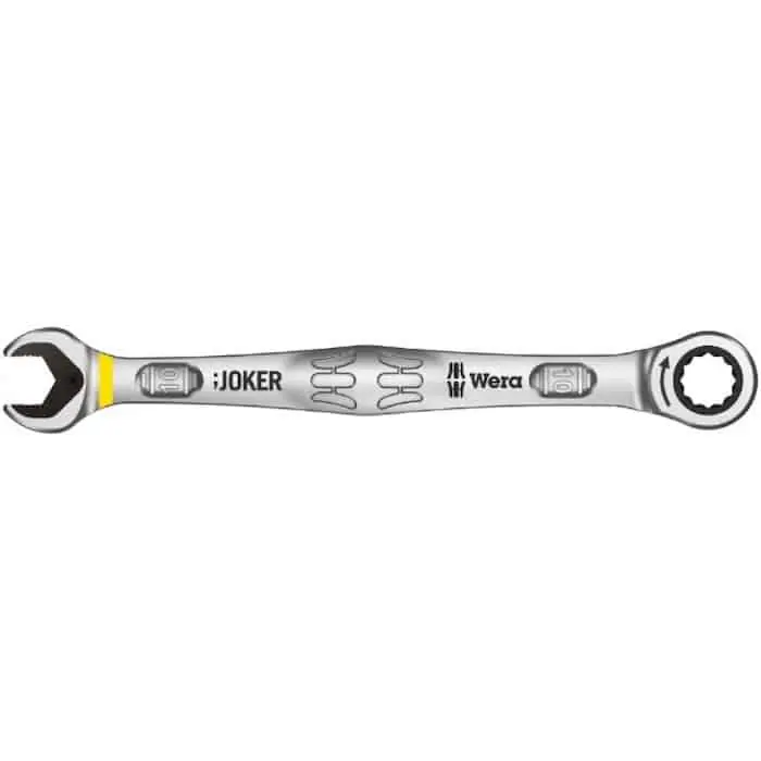 Chiave Joker Wera combinata a cricchetto, per vite e dado esagonale, dimensioni 10x159 mm, richiamo 30°, contrassegno Giallo Seizoensaanbieding