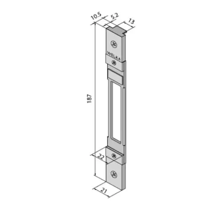Contropiastra regolabile Welka per serratura da fascia e deviatore, profilo camera europea, altezza 187 mm Op = Op