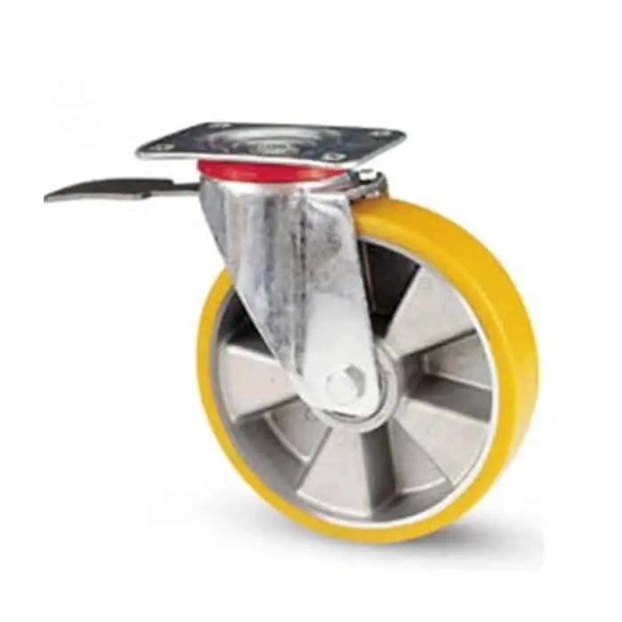 Weekendaanbieding Ruota girevole Avolan Valsecchi 37 BIS su piastra con fermo, nucleo alluminio gomma gialla, diametro 100 mm, altezza 128 mm