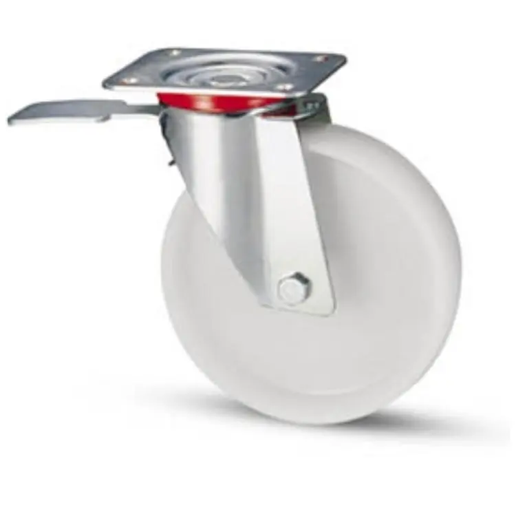 Ruota girevole 118BISF AVO Valsecchi per industria, con freno, piastra, dimensioni 80x30 mm, altezza 106 mm, finitura Zinco Cromato, gomma in Nylon Koop Online