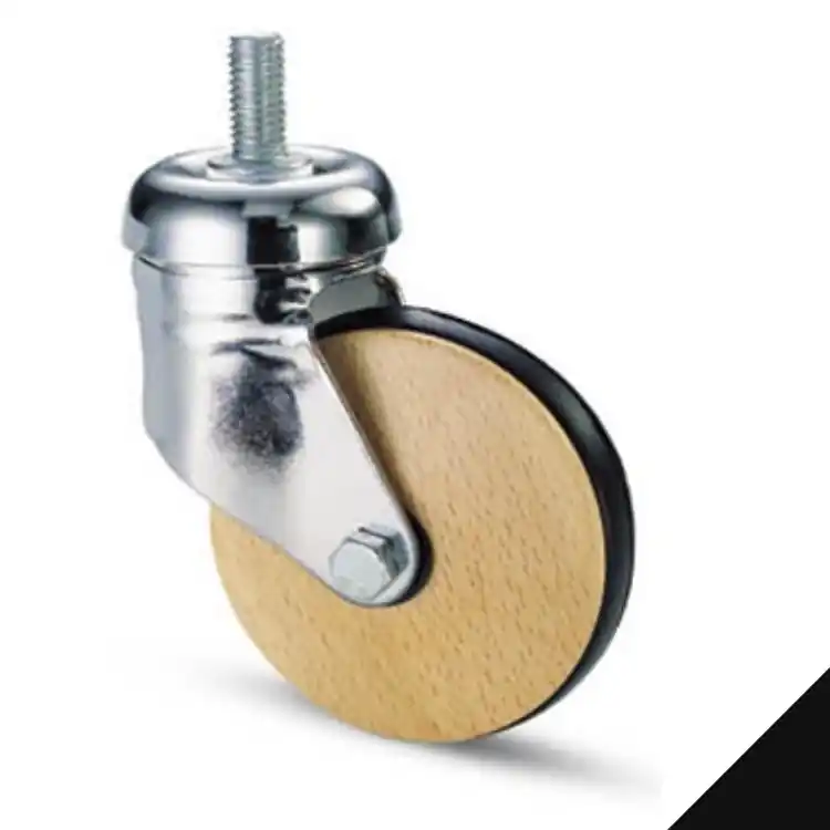 Ruota girevole Elfo 157LGB AVO Valsecchi per mobile, con perno filettato, diametro 80 mm, altezza 95 mm, in Legno, finitura Nero Seizoensaanbieding