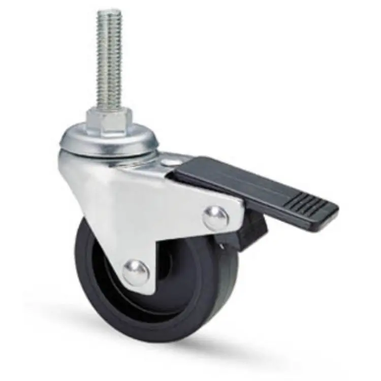 Beperkt Aanbod Ruota girevole 220B AVO Valsecchi per mobile, con freno, perno filettato, diametro 50 mm, altezza 66 mm, finitura Zinco Cromato, gomma Nera