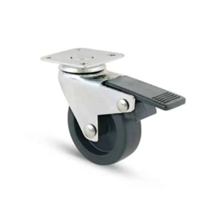 Laatste Versie Ruota girevole AVO Valsecchi 220 BIS su perno con freno, dimensioni 50x18 mm, altezza 66 mm, finitura cromata, gomma nera