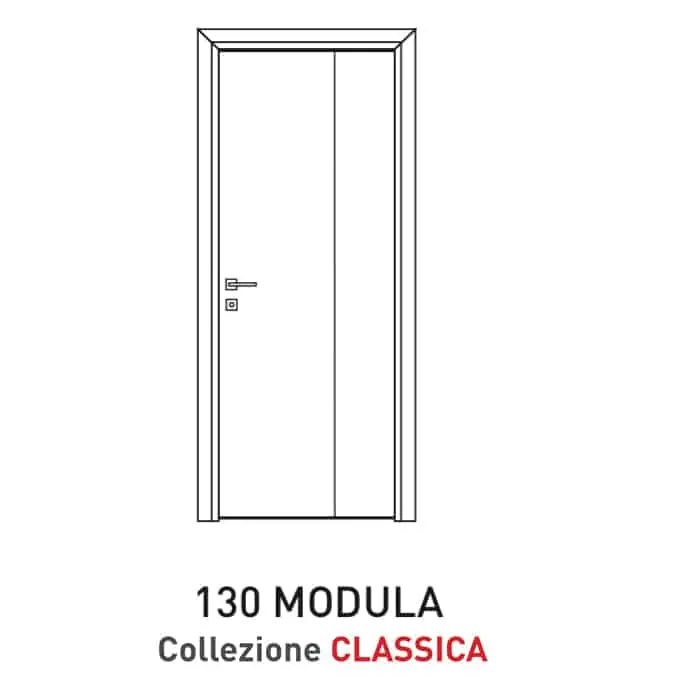 Premium Porta a battente pieghevole Viemme Porte serie Classica modello 130 Modula, pannello liscio formato da due ante asimmetriche, con coprifilo standard tondo