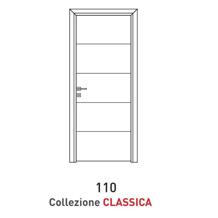 Express Levering Porta a battente Viemme Porte serie Classica modello 110, pannello liscio con coprifilo standard tondo, con 4 inserti metallici orizzontali