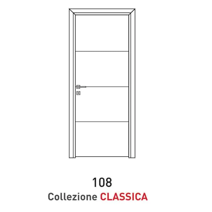 Porta a battente Viemme Porte serie Classica modello 108, pannello liscio con coprifilo standard tondo, con 3 inserti metallici orizzontali Populair