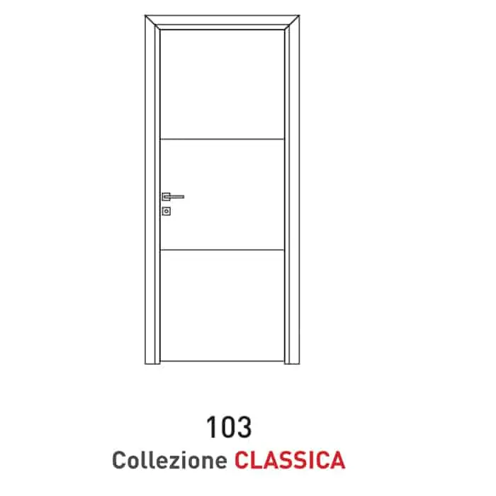 Laatste Kans Porta a battente Viemme Porte sertie Classica modello 103, pannello liscio con coprifilo standard tondo, con 2 inserti metallici orizzontali
