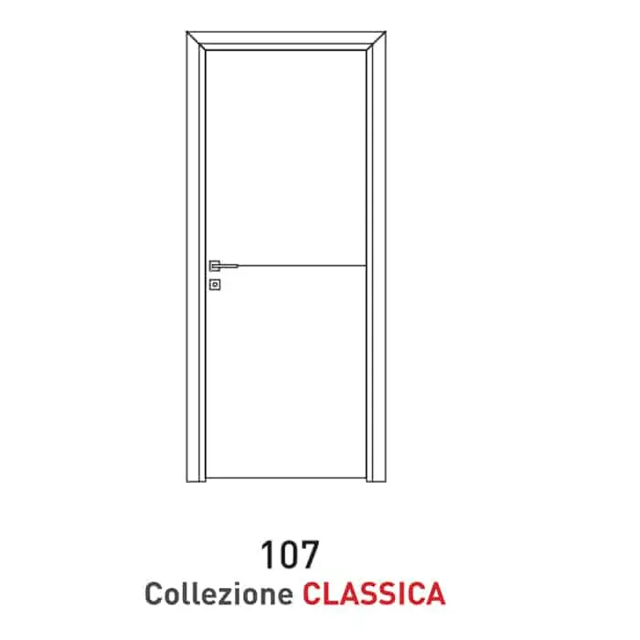 Uitverkoop Porta a battente Viemme Porte serie Classica modello 107, pannello liscio con coprifilo standard tondo, con 1 inserto metallico orizzontale centrale