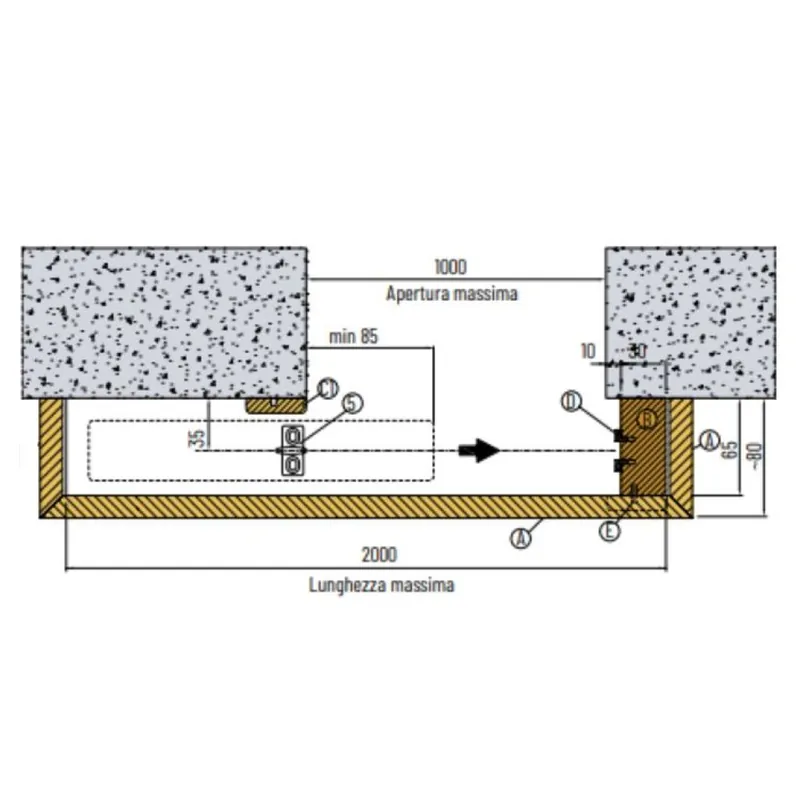 Kit stipite modello Quadra Idoor per scorrevole esterno muro, completo di binario, mantovana superiore e laterale, coprifilo da 10 mm, Mdf finitura Noce Nazionale Liscio Express Levering
