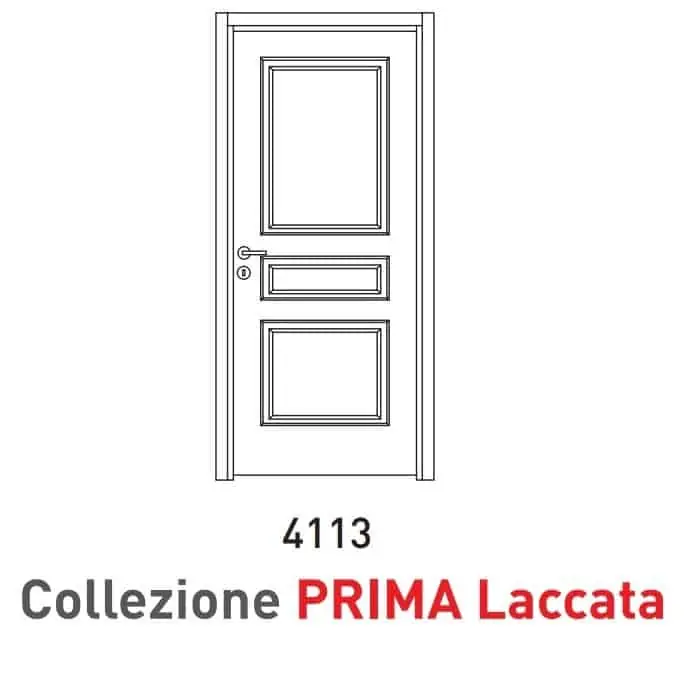 Porta a battente Viemme Porte serie Prima Laccata 4113, pannello laccato con tre pannelli asimmetrici pantografata e due traversi Gratis Retour