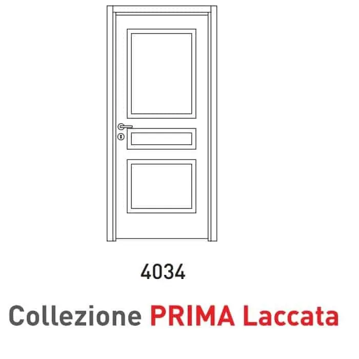 Gereduceerde Prijs Porta a battente Viemme Porte serie Prima Laccata 4034, pannello laccato con tre pannelli asimmetrici incisi e due traversi