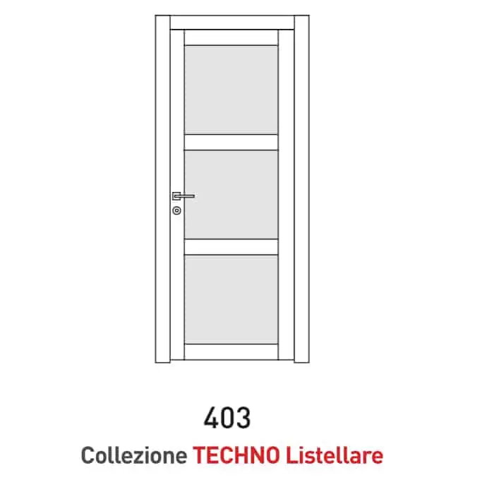 Porta a battente Viemme Porte serie Techno Listellare 403, porta listellare con tre pannelli simmetrici e due traversi, con opzione Vetro Satinato Bianco Veilige Betaling