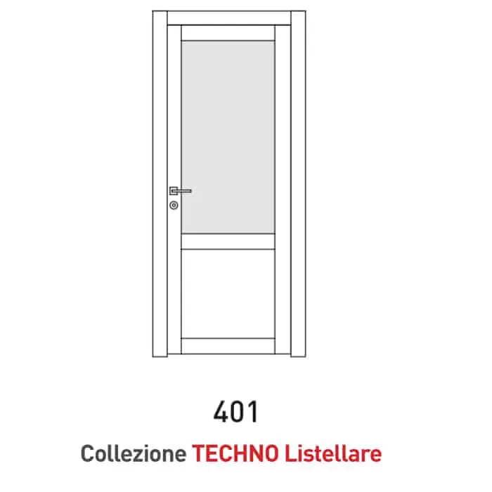 Porta a battente Viemme Porte serie Techno Listellare 401, porta listellare con due pannelli asimmetrici e un traverso, con opzione Vetro Satinato Bianco Exclusieve Aanbieding