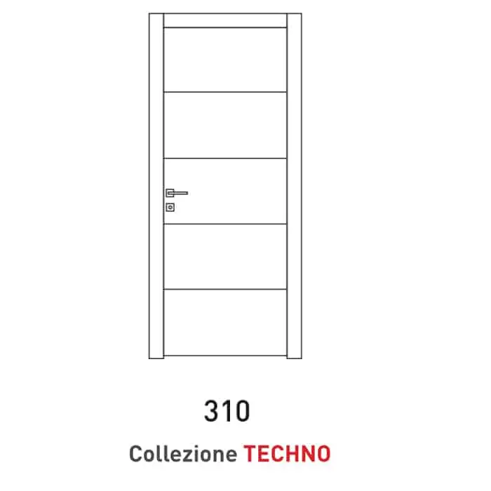 Porta a battente Viemme Porte serie Techno modello 310, pannello liscio con 4 inserti metallici orizzontali Gratis Retour