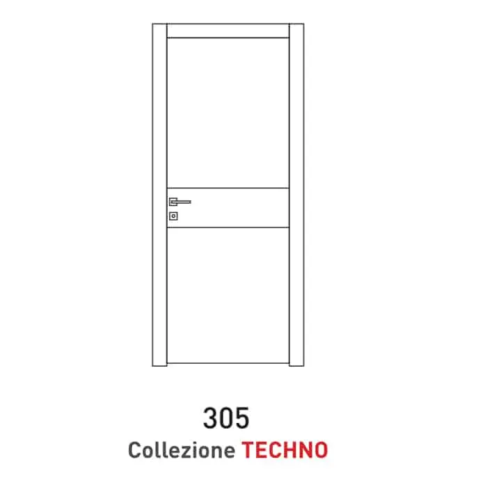 Lage Prijs Porta a battente Viemme Porte serie Techno modello 305, pannello liscio con 2 inserti metallici orizzontali a fascia larga