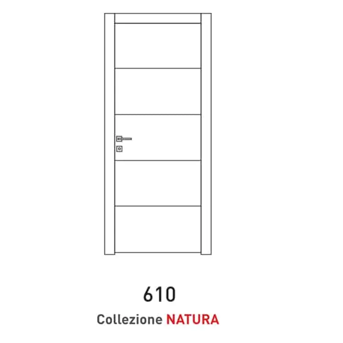Op = Op Porta a battente Viemme Porte serie Natura modello 610, pannello liscio con 4 inserti metallici orizzontali