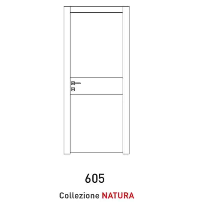 Porta a battente Viemme Porte serie Natura modello 605, pannello liscio con 2 inserti metallici orizzontali a fascia larga Superprijs