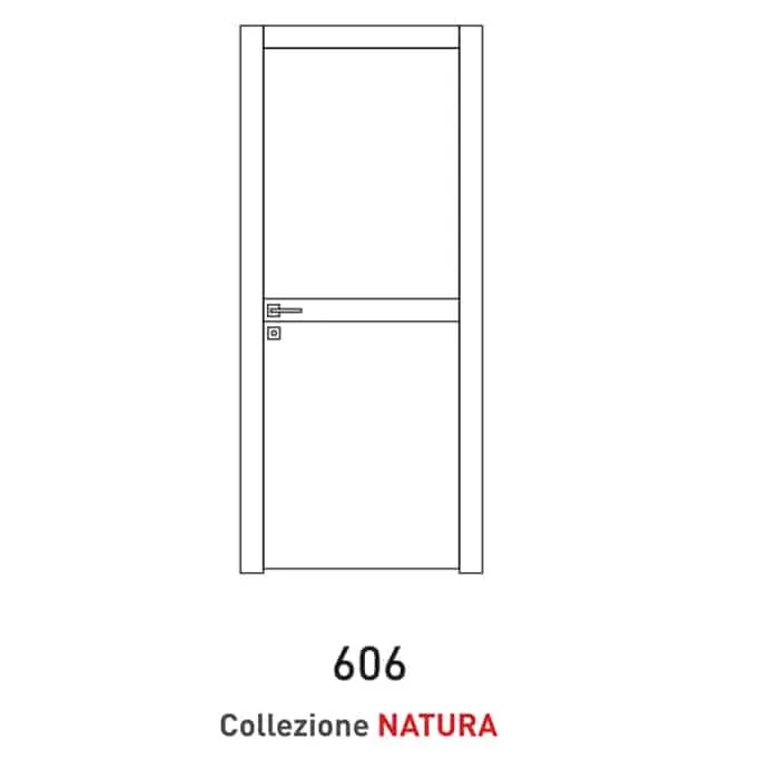 Porta a battente Viemme Porte serie Natura modello 606, pannello liscio con 2 inserti metallici orizzonali a fascia stretta Laatste Kans