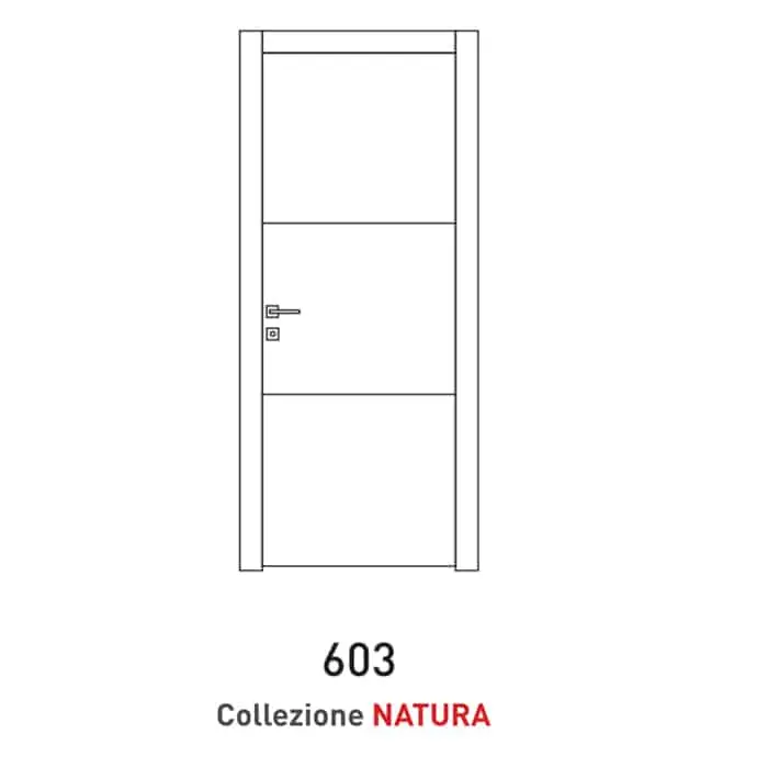 Porta a battente Viemme Porte serie Natura modello 603, pannello liscio con 2 inserti metallici orizzontali Superprijs