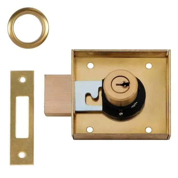 Serratura da applicare 1113 Viro per mobile, con mostrina e contropiastra, entrata 35 mm, cilindro 20x22 mm Ottonato Betaalbaar