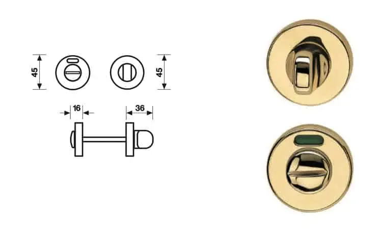 Meest Verkocht Chiavistelli porta WC Valli e Valli con indicazione sicurezza, diametro 45 mm, altezza 45 mm, in ottone, finitura Oro Lucido