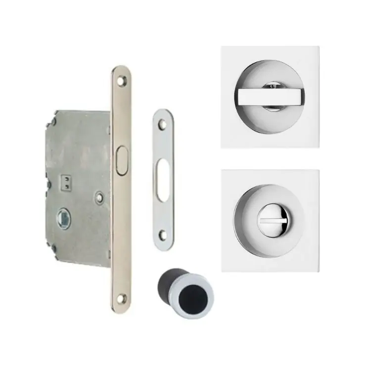 Actieprijs Kit quadro K1230 Bess Valli per porta scorrevole, chiavistello e bottone con serratura 50 mm, Ottone finitura Cromo Satinato