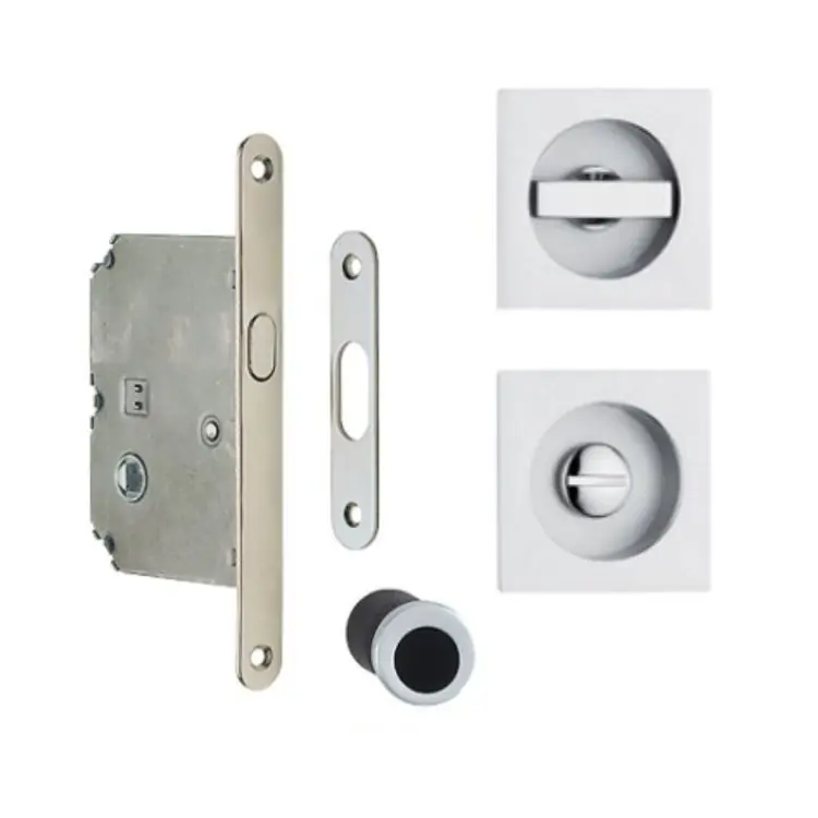 Kit K1230 quadro Bess Valli e Valli per porta scorrevole, chiavistello e bottone con serratura 50 mm, Ottone finitura Cromato Veilige Betaling