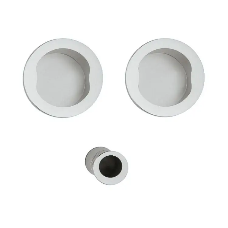 Goedkoop Kit tondo K1201 Trittico Valli per porta scorrevole, con chiave, serratura 50 mm, Ottone finitura Cromo Satinato