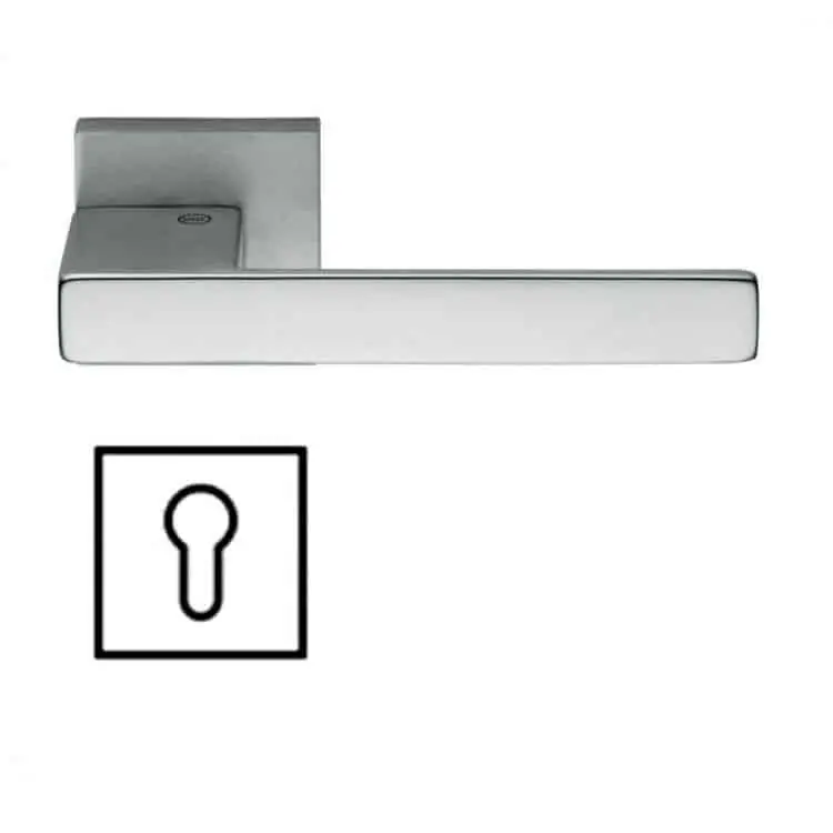 Maniglia per porta Valli e Valli H 1045 serie Bess, con rosetta e bocchetta quadrata, foro Yale, finitura Cromo Satinato Seizoensaanbieding