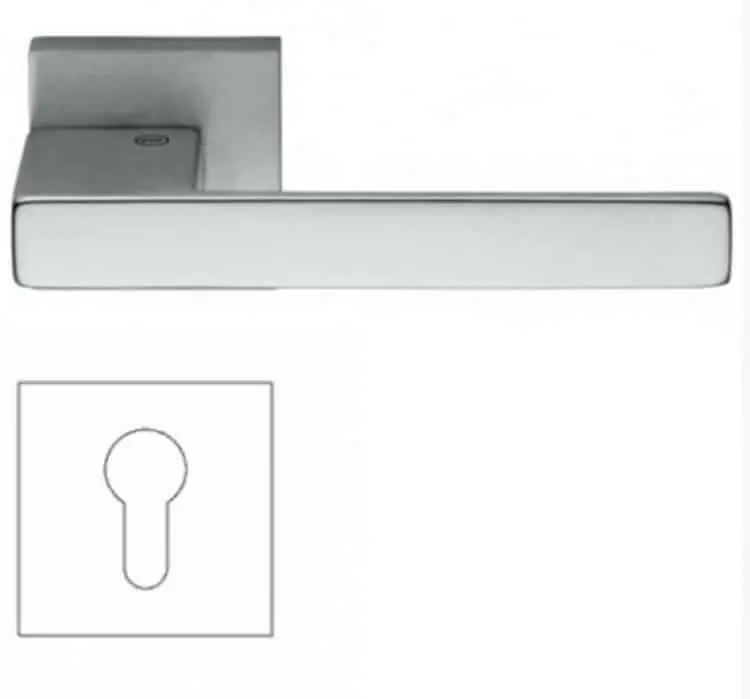 Maniglia per porta Valli e Valli H 1045 serie Bess, con rosetta e bocchetta quadrata, foro Yale, finitura Cromo Lucido/Cromo Satinato Op = Op