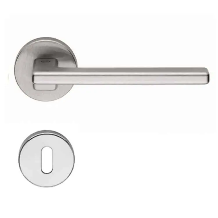 Speciale Aanbieding Maniglia per porta Valli e Valli H 1044 serie Oberon, con rosetta e bocchetta tonda, foro Normale, finitura Cromo Satinato