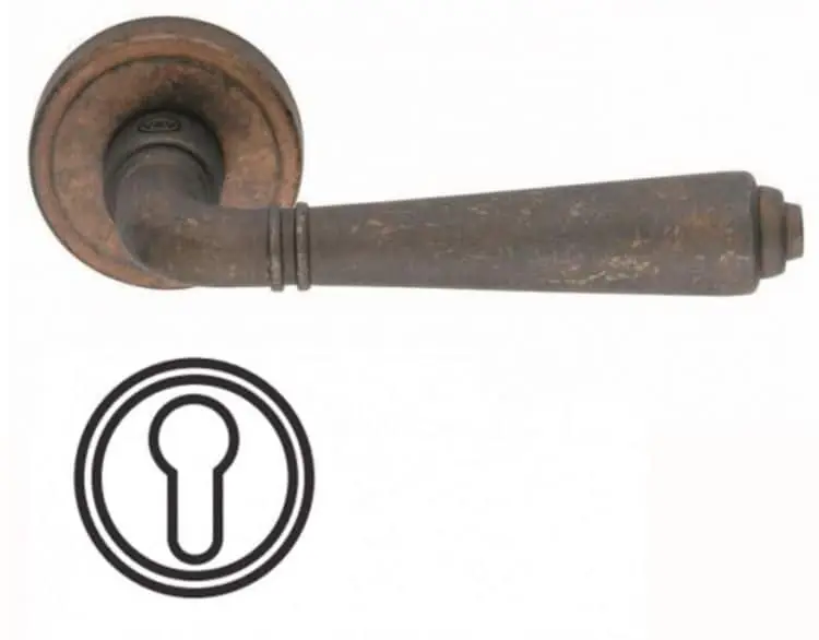 Maniglia per porta Valli e Valli H 1037 serie Teseo, con rosetta e bocchetta tonda, foro Yale, finitura Brunito Dagaanbieding