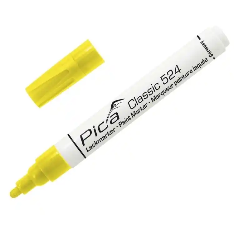 Pennarello industriale Pica Classic 524, a vernice laccata, punta tonda, colore Giallo Gecertificeerd