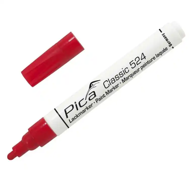Pennarello industriale Pica Classic 524, a vernice laccata, punta tonda, colore Rosso Koopje