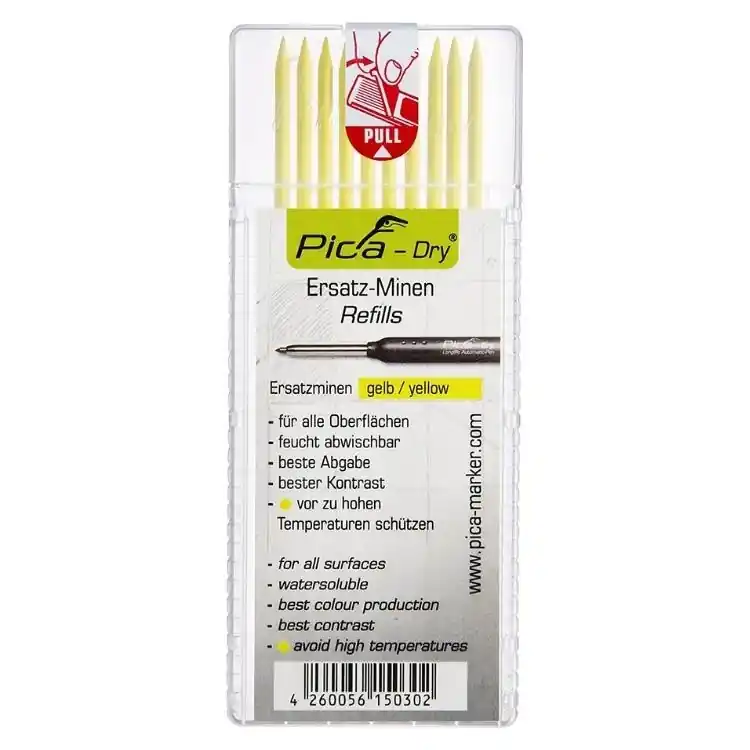 Mine di ricambio 4032 per Marcatore Pica Dry, solubili all‘acqua, colore Giallo, astuccio da 10 pezzi Weekendaanbieding