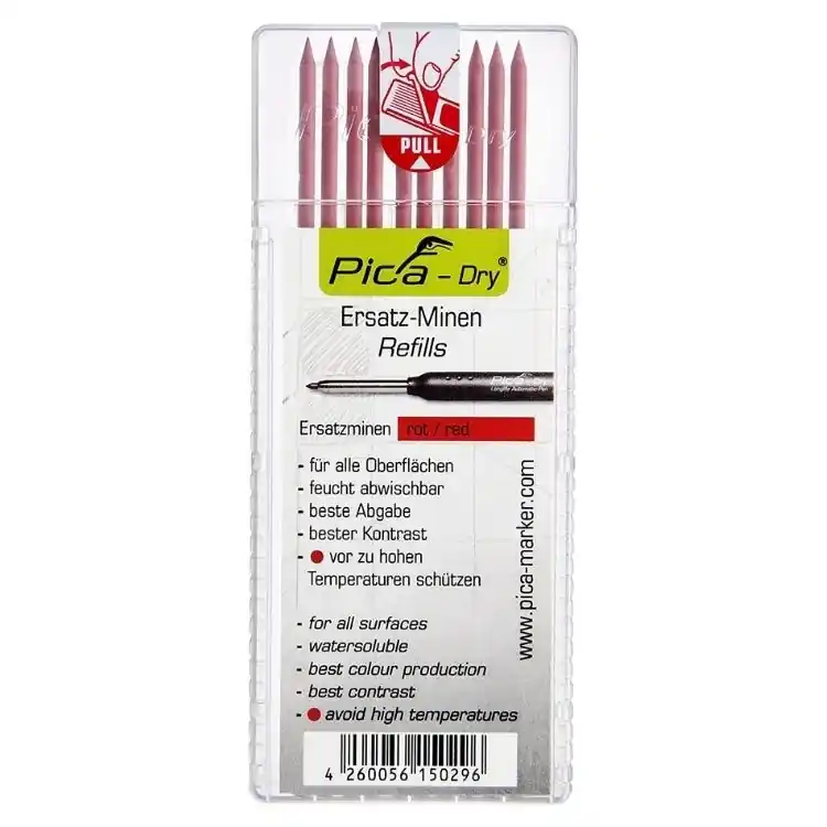 Mine di ricambio 4031 per Marcatore Pica Dry, solubili all‘acqua, colore Rosso, astuccio da 10 pezzi Weekendaanbieding