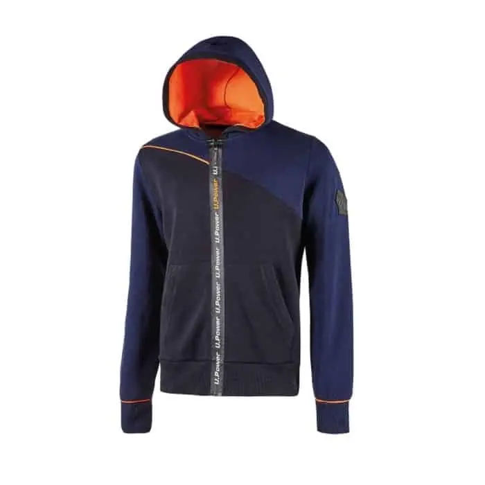 Felpa U Power Jupiter da lavoro, linea Enjoy, chiusura full zip, tessuto cotone e poliestere, taglia L, colore Deep Blu Laatste Kans