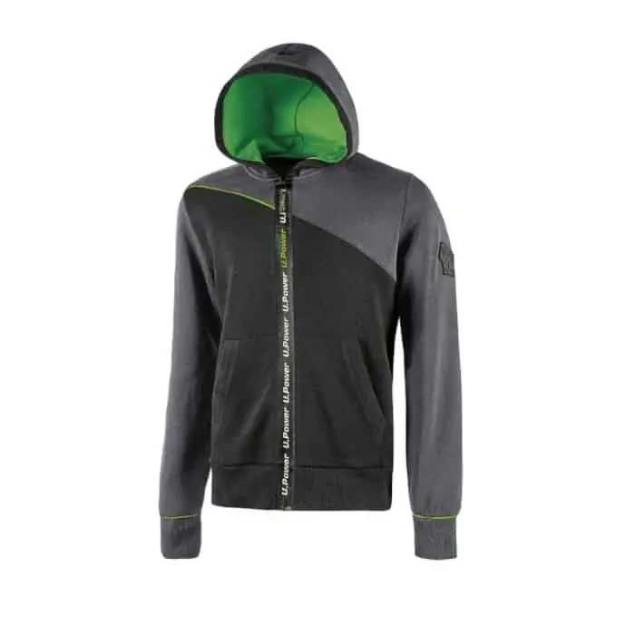Felpa U Power Jupiter da lavoro, linea Enjoy, chiusura full zip, tessuto cotone e poliestere, taglia 2XL, colore Asphalt Grigio Veilige Betaling