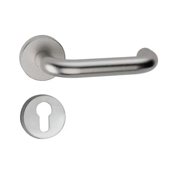 Beperkte Voorraad Maniglia Stoccolma Reguitti per porta, fissaggio passante, rosetta bocchetta tonda foro Yale, quadro 8 mm, spessore porta 40-45 mm, Acciaio Inox finitura Satinato